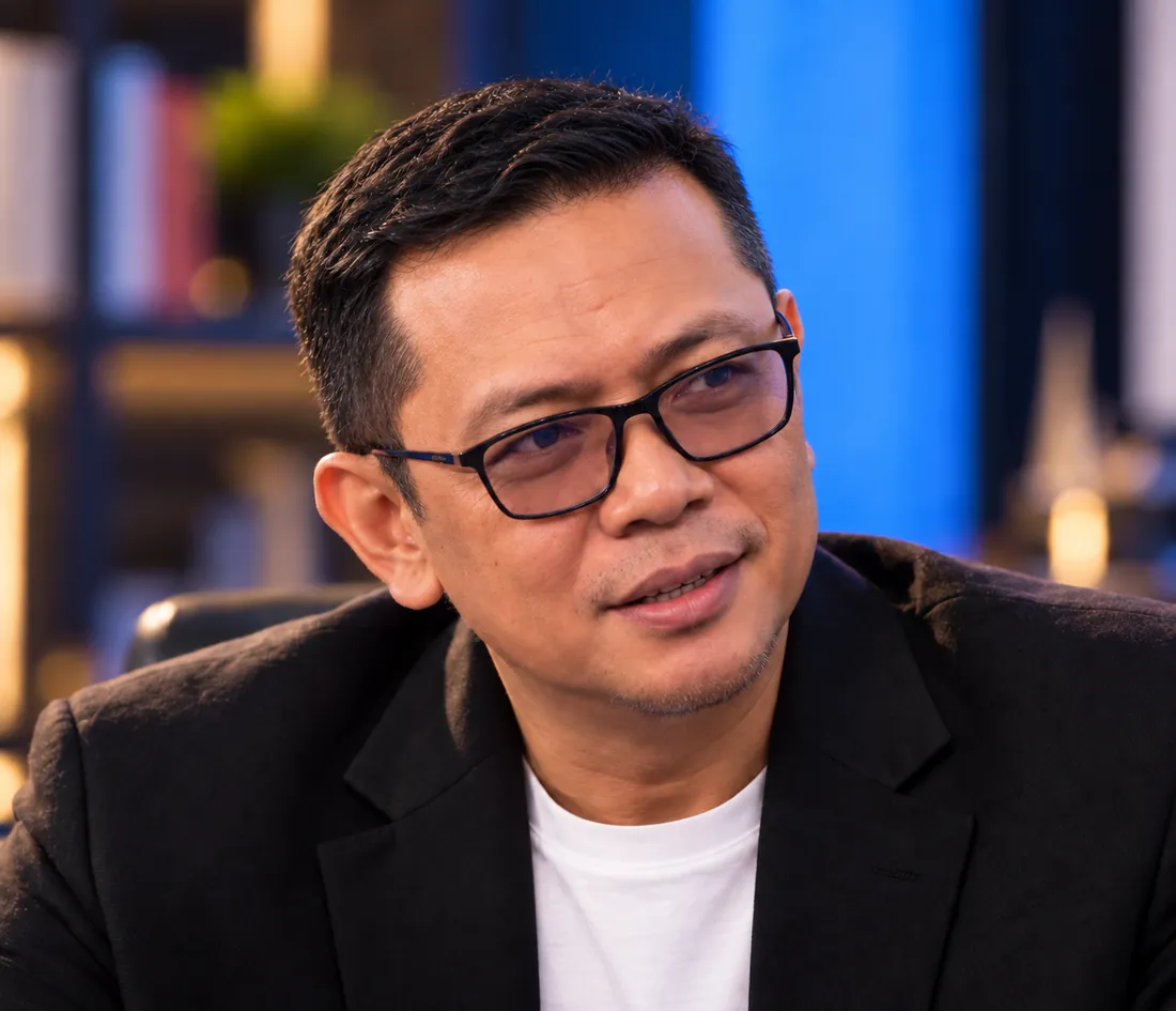 Potret hangat Kang Wendra sedang berbincang di studio